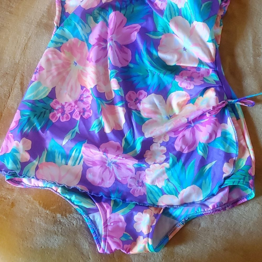 Seascamp vintage 1980's one piece bathing suit flowers size 38/B bright Retro - Picture 4 of 11